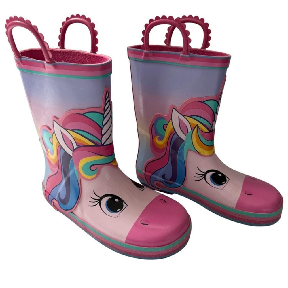 Member's Mark Girls Pink Unicorn Waterproof Pull On Rubber Rain Boots Size 11/12